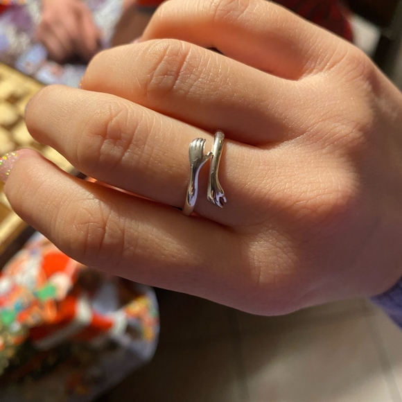 925 Sterling Silver Hug Warmth and Love HandAdjustable Ring for Women Party - Picture 4 of 7